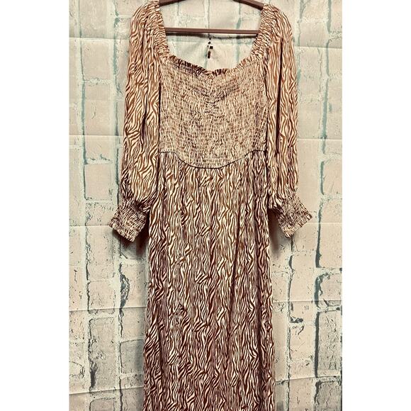 River Island Womens 100% Viscose Size 10 Brown Animal Print Shirred Midi Dress - Picture 4 of 13